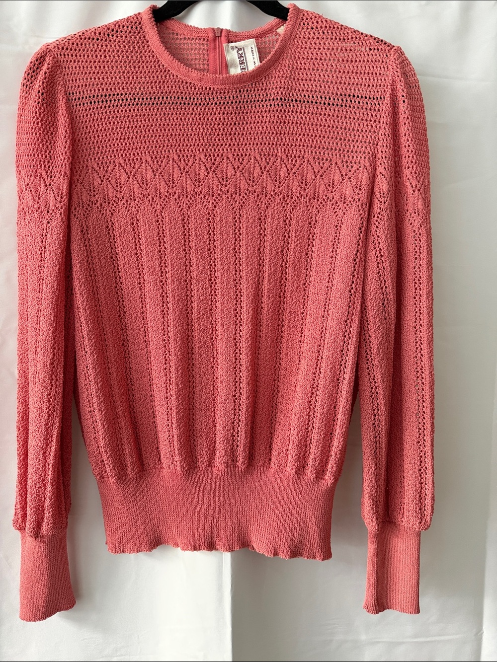 Vintage Castleberry pink/Mau Pointelle Knit Long-Sleeve Sweater Sz 12